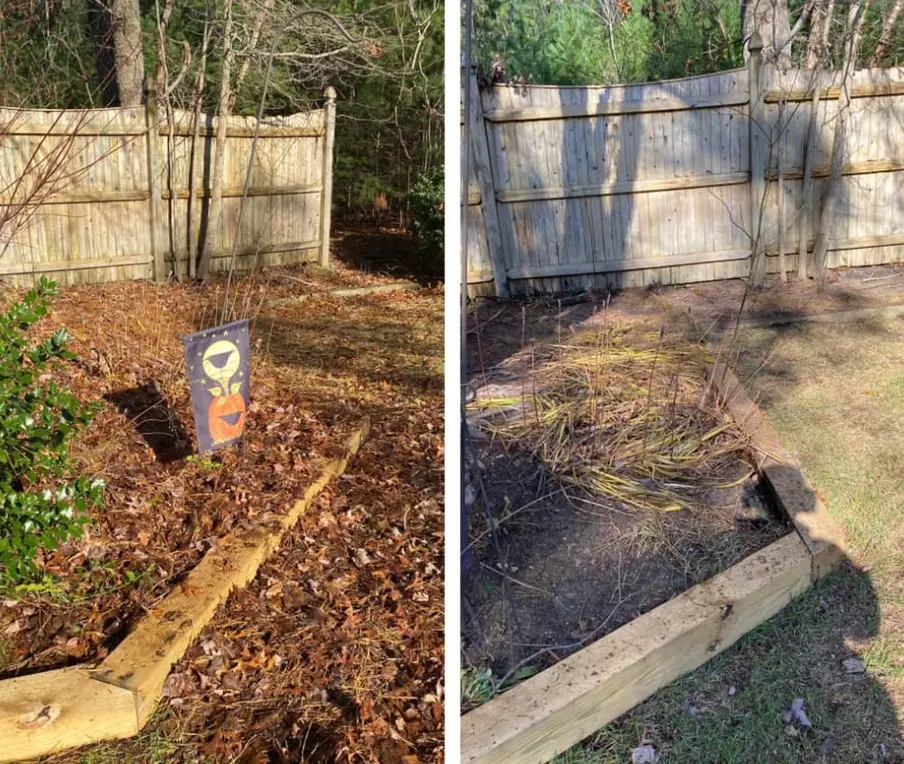 Raised garden bed cleanup and refresh before and after