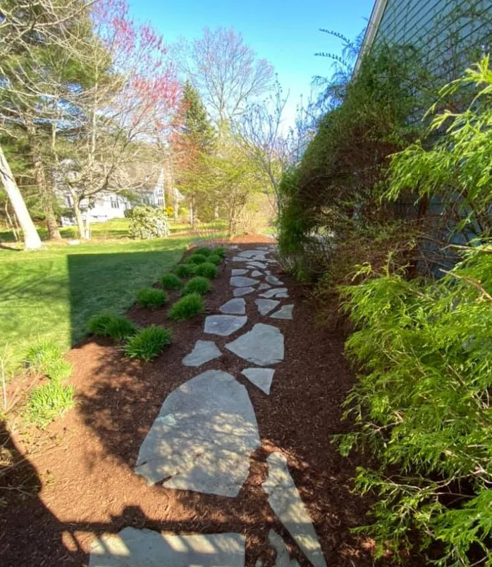 Front yard mulch bed installation at Plymouth MA home